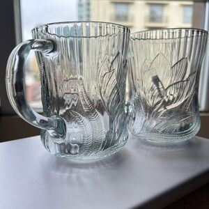 Set of Two Crocus Clear Glass Mugs VTG produced by Arcoloc Glcoloc in France